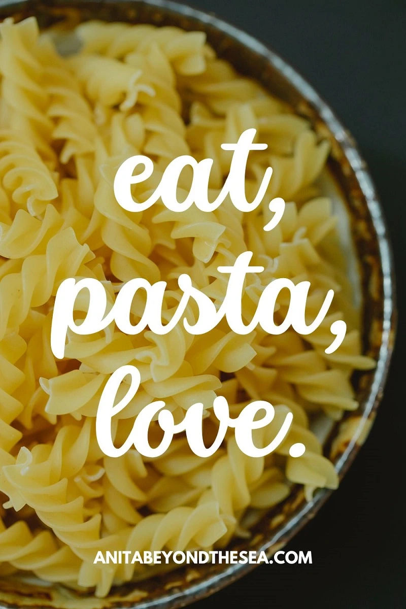 eat, pasta, love. Italian food Instagram captions