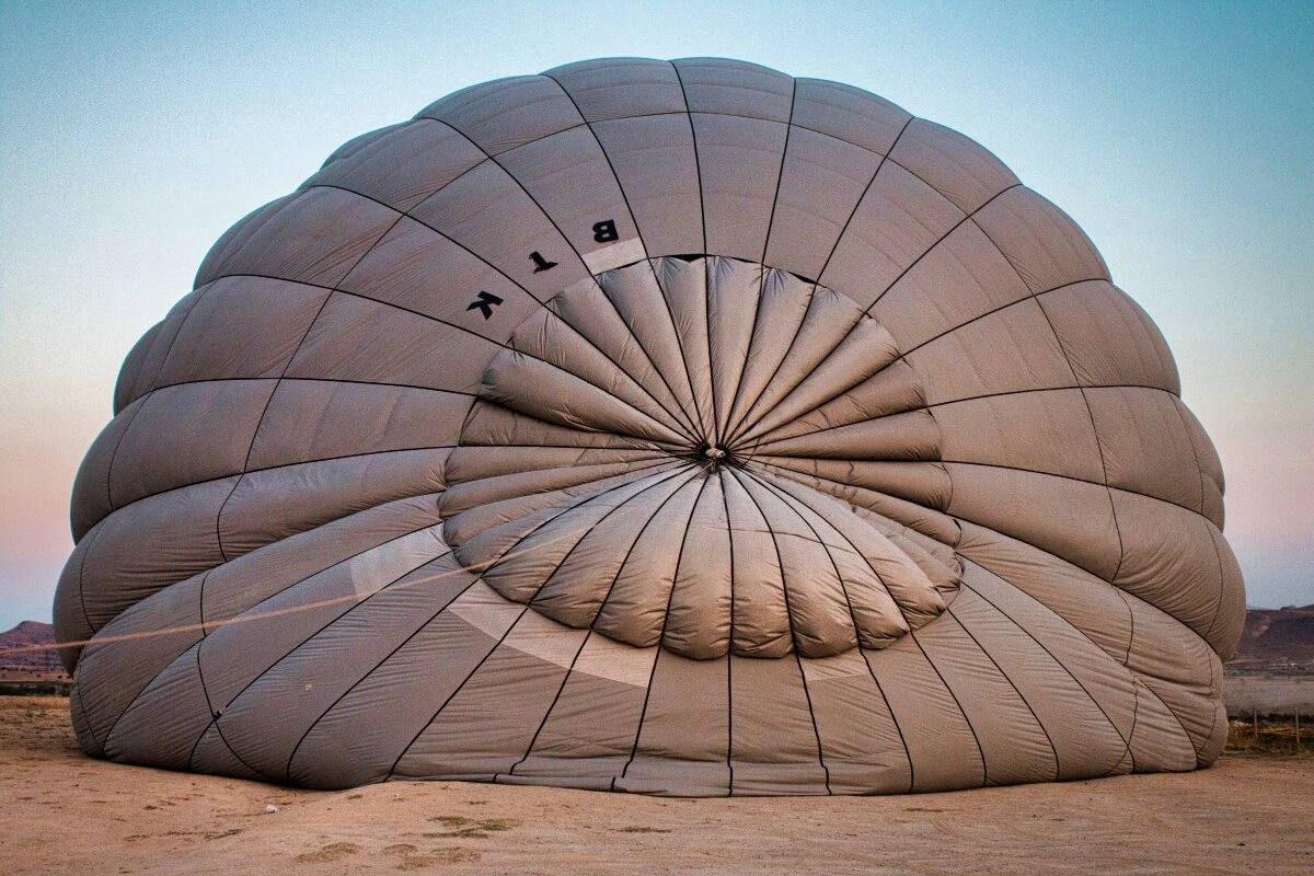 Hot air balloon inflation process in Cappadocia Turkey