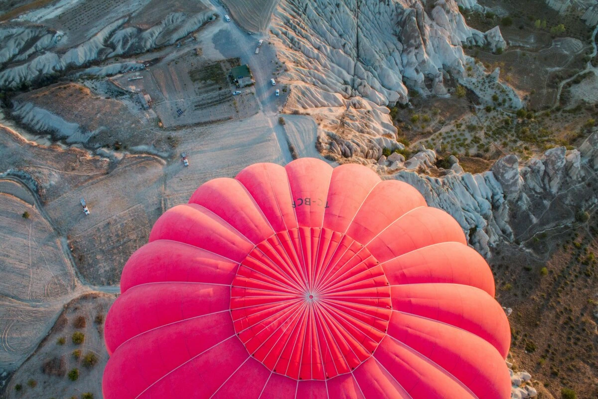 hot air balloon flying over cappadocia turkey