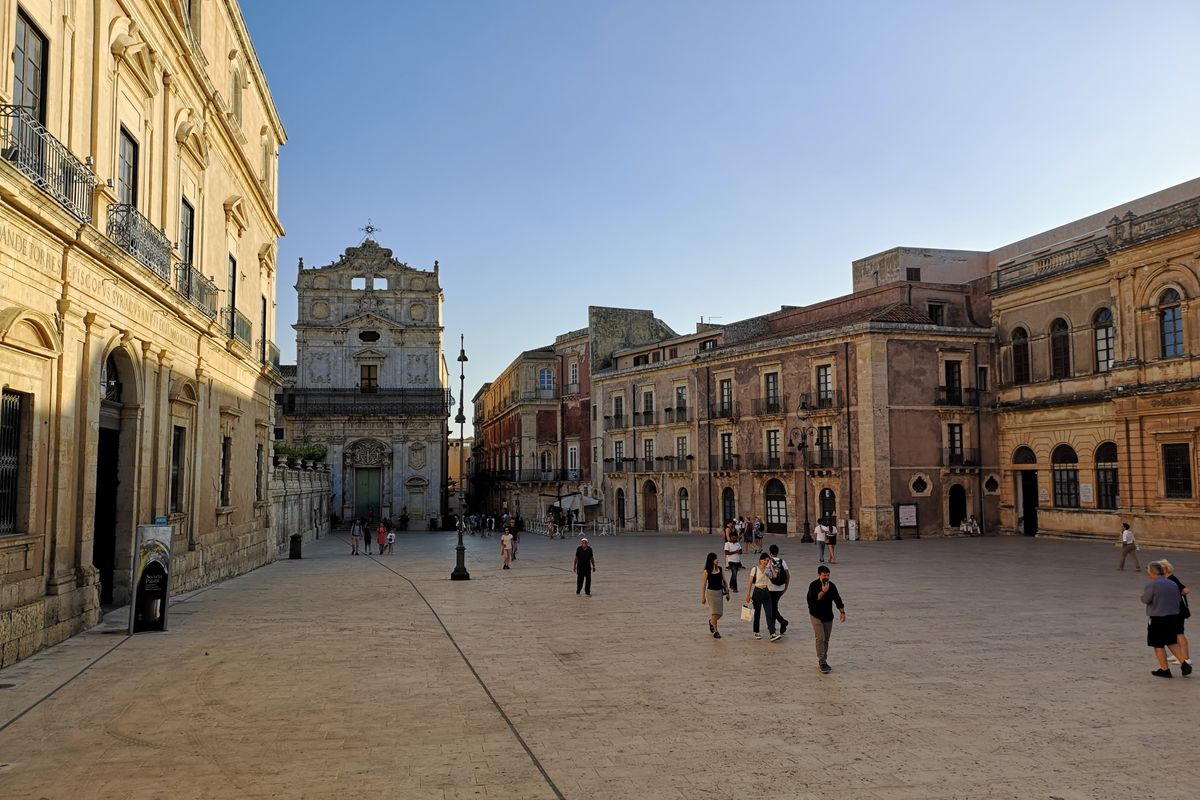 view of a square with baroque buildings