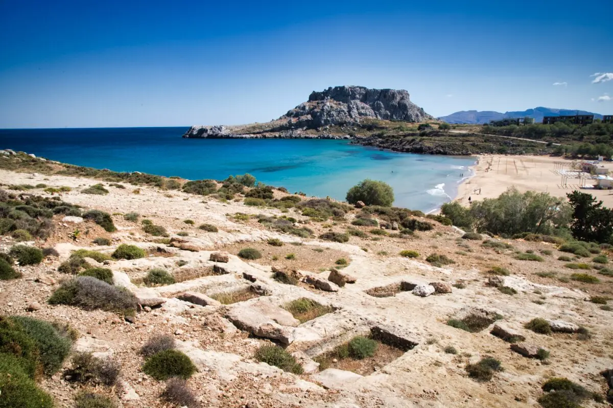 agathi beach with mycaenean tombs
