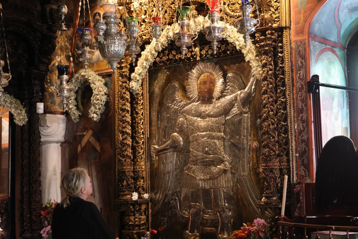 saint michael icon in panormitis monastery